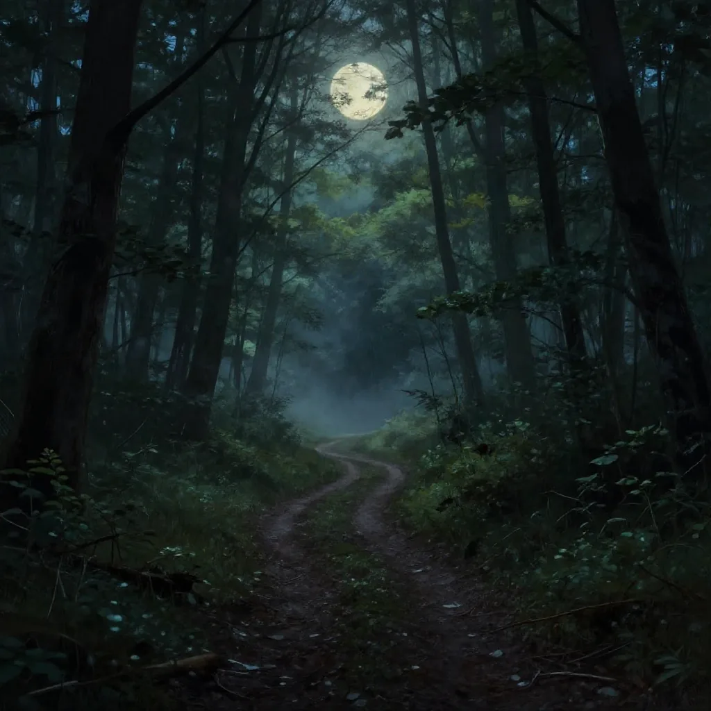 A map-like spread of Southern swamps and back roads with three shadowy shapes in the tree lines
