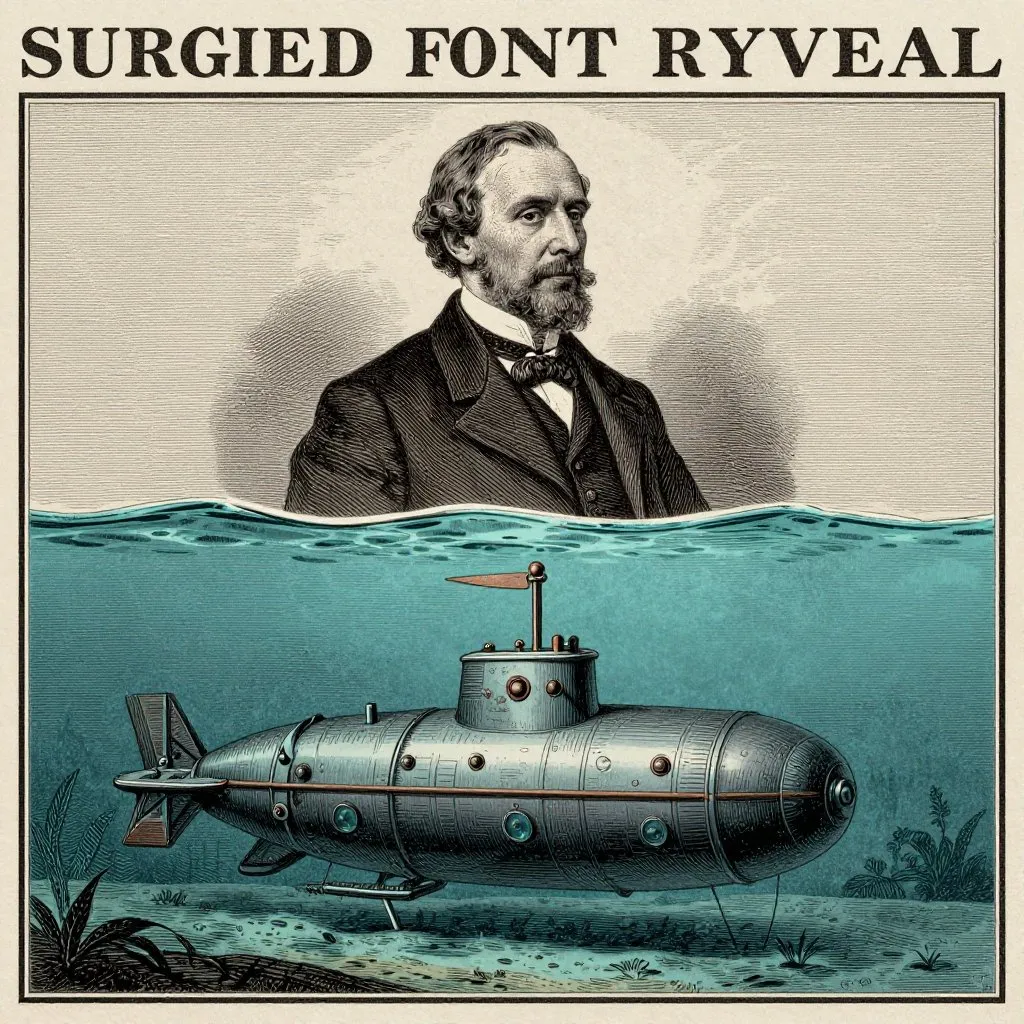 Victorian engraving of the famous Surgeon's Photo with split view showing the toy submarine mechanism beneath the water